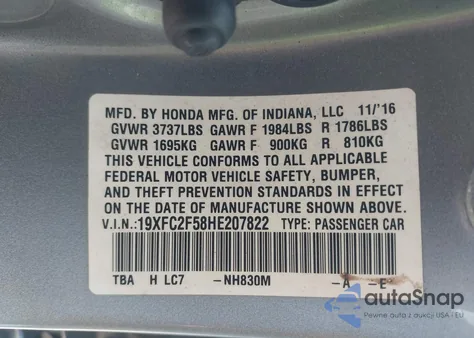 2017 Honda Civic Lx from USA, damaged, VIN 19XFC2F58HE207822